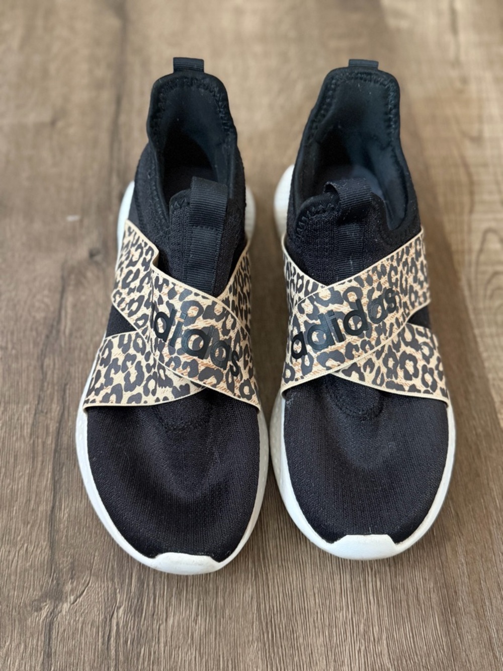 adidas Black Slip-On Sneakers with Leopard Print Strap